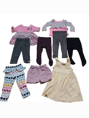 Girls Size 12 Baby Mixed Clothing Bundle - Pink, Gray, Purple - 9 Pieces